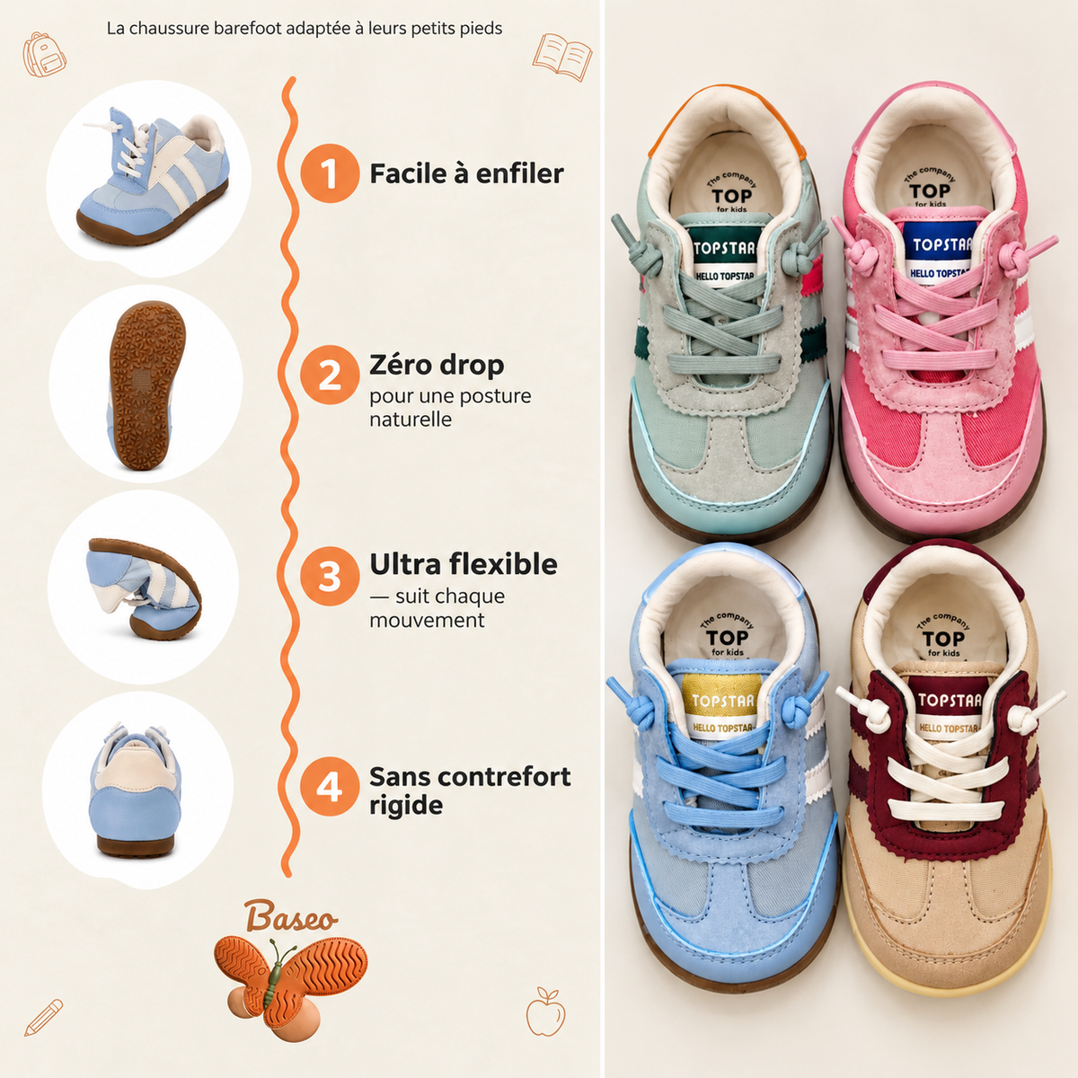 Baseo Twin — Baskets barefoot à bride pour pieds en mouvement
